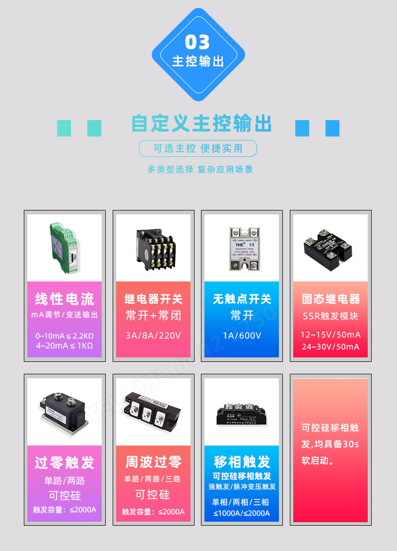 mA調(diào)節(jié)輸出、交流接觸器、SSR、可控硅軟啟動(dòng)